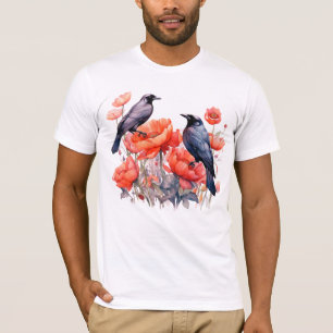 Crows Bird Crow Lover Flower  T-Shirt