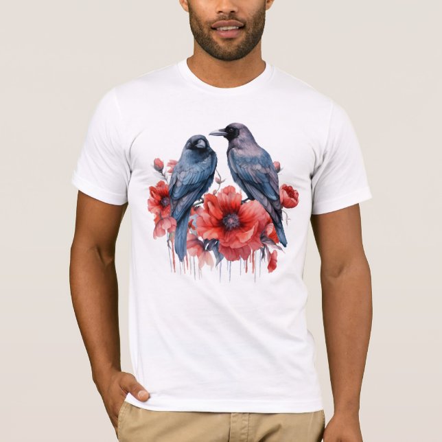 Crows Bird Crow Lover Flower  T-Shirt (Front)