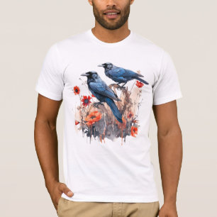 Crows Bird Crow Lover Flower T-Shirt