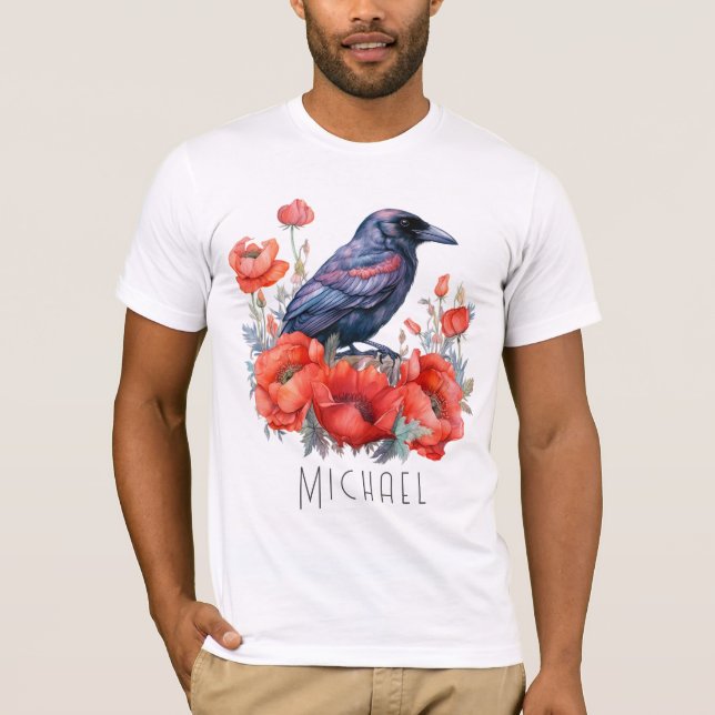 Crows Bird Crow Lover Flower  T-Shirt (Front)