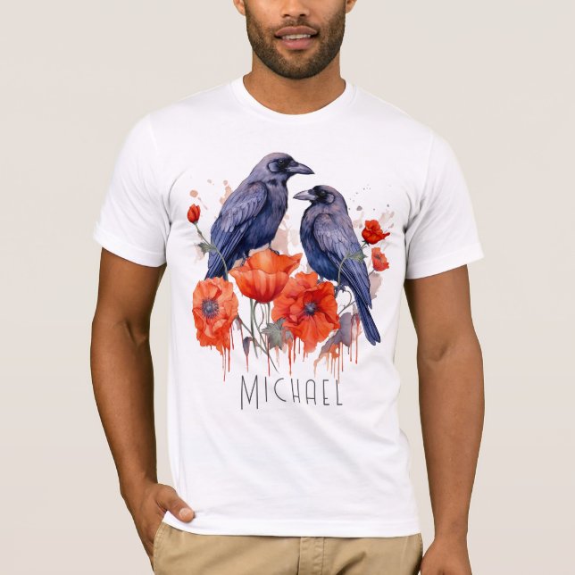 Crows Bird Crow Lover Flower  T-Shirt (Front)