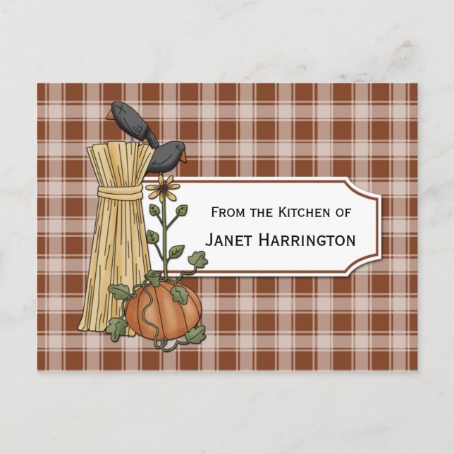 Crows Cornstalks Pumpkin Autumn Recipe Cards (Front)