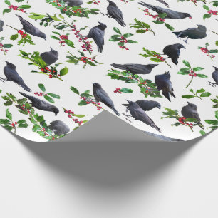Crows Holly Wrapping Paper
