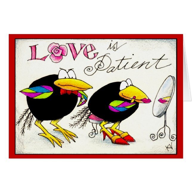 Crows in Love Valentines or Anniversary card (Front Horizontal)