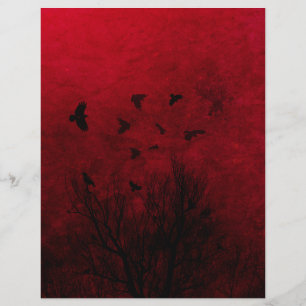 Crows in Red Sky Halloween Scrapbook Paper