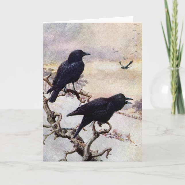 Crows in Winter Vintage Illustration Card (Front)