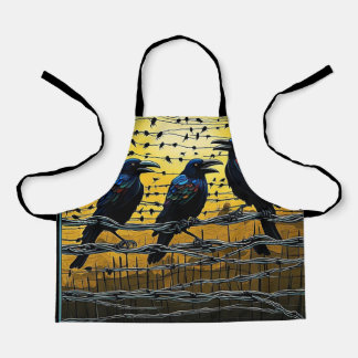 Crows on barbed fence 5 apron