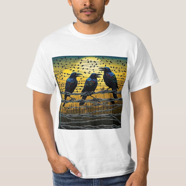 Crows on barbed fence 5 T-Shirt (Front)