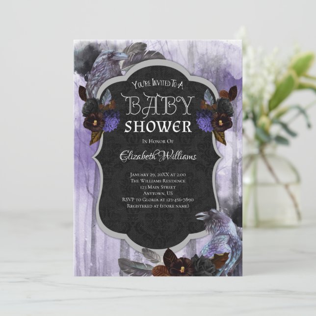 Crows Ravens Goth Baby Shower Invitation (Standing Front)