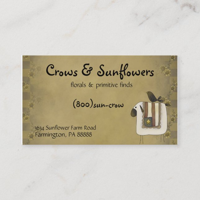 Crows, Sunflowers & Sheep Primitive Business Card (Front)