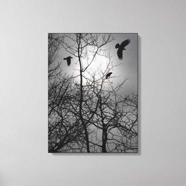 Crows Sunlight Tree Branches Silhouette Landscape Canvas Print (Front)