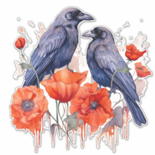 Crows with poppy sticker