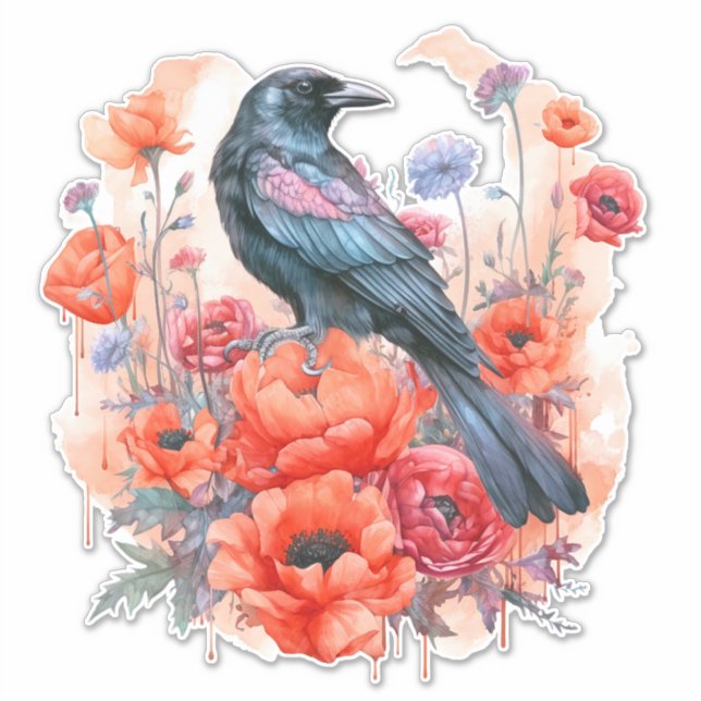 Crows with poppy sticker (Front)