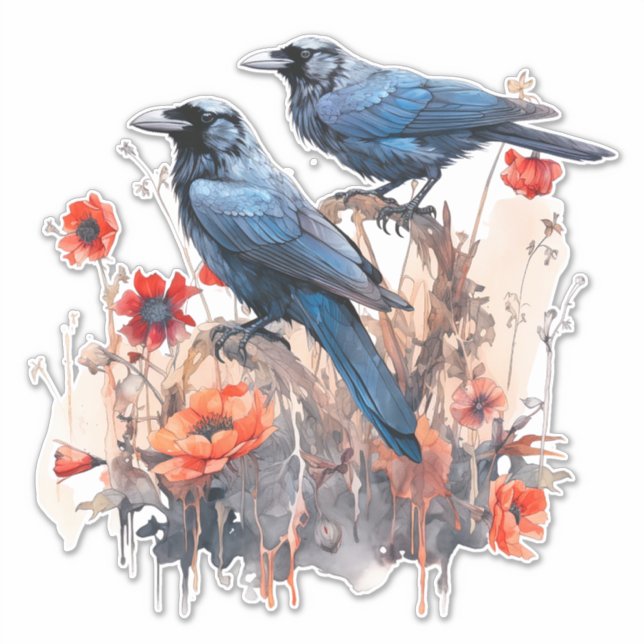 Crows with poppy sticker (Front)