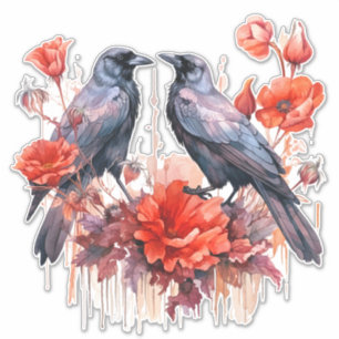 Crows with poppy sticker