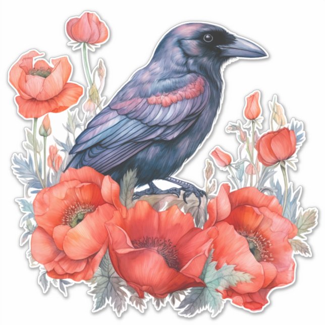 Crows with poppy sticker (Front)