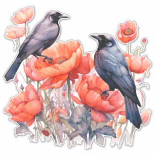 Crows with poppy sticker