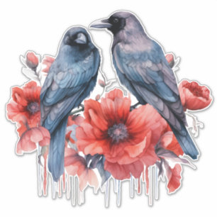 Crows with poppy sticker