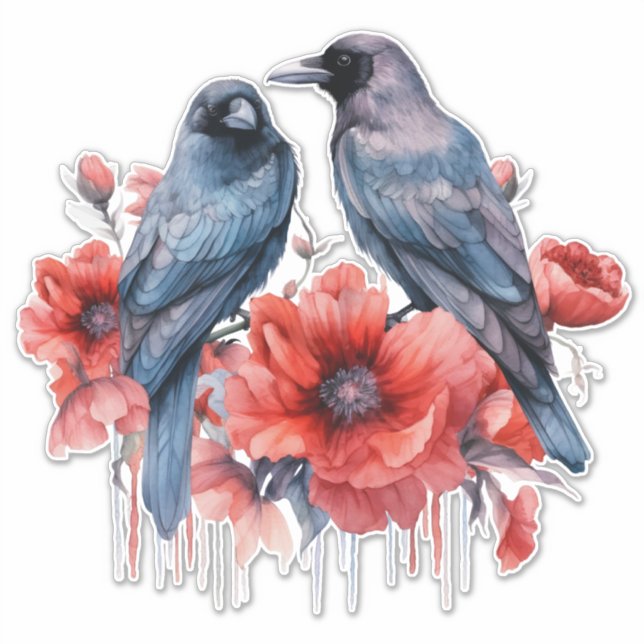 Crows with poppy sticker (Front)