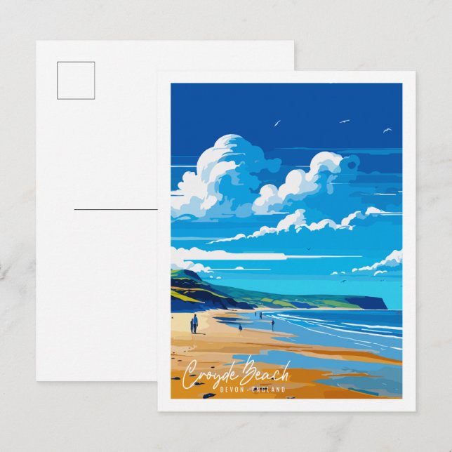 Croyde Beach Devon vintage travel illustration Postcard (Front/Back)