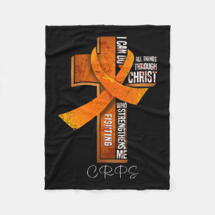 Crps Awareness Orange Ribbon Christian Cross Fleece Blanket