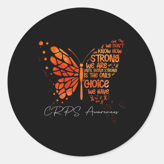CRPS Butterfly Orange Ribbon CRPS Awareness  Classic Round Sticker (Front)