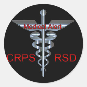 CRPS RSD Medical Alert Silver Asclepius Caduceus Classic Round Sticker