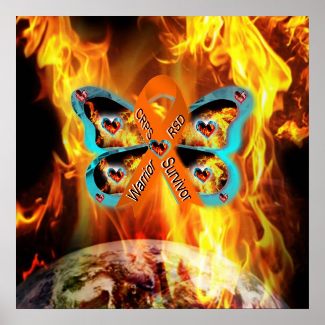 CRPS RSD Warrior Survior Ribbon Butterfly Earth Poster (Front)