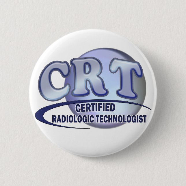 CRT CERTIFIED RADIOLOGIC TECHNOLOGIST  BLUE LOGO 6 CM ROUND BADGE (Front)