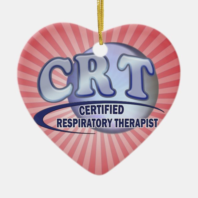 CRT CERTIFIED RESPIRATORY THERAPIST BLUE LOGO CERAMIC TREE DECORATION (Front)