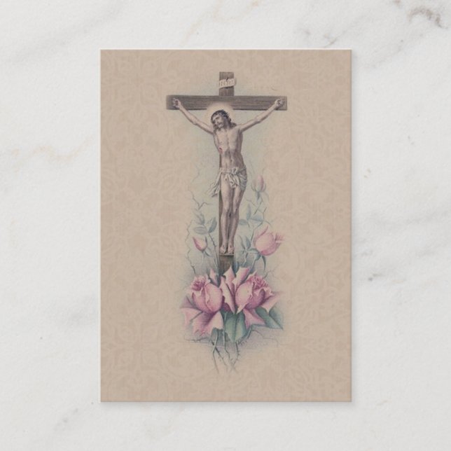 Crucified Christ Pink Roses"YOUR CROSS"  Holy Card (Front)