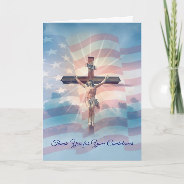 Crucifix American Flag Condolence Thank You (Front)