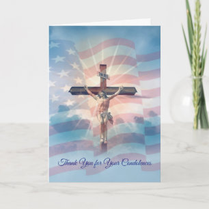 Crucifix American Flag Condolence Thank You Card