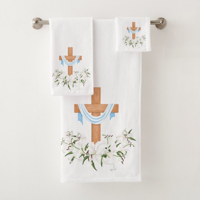 Crucifix and Lilies  Bath Towel Set (Insitu)