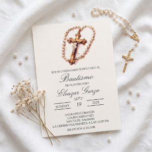 Crucifix  baptism in spanish Invitation