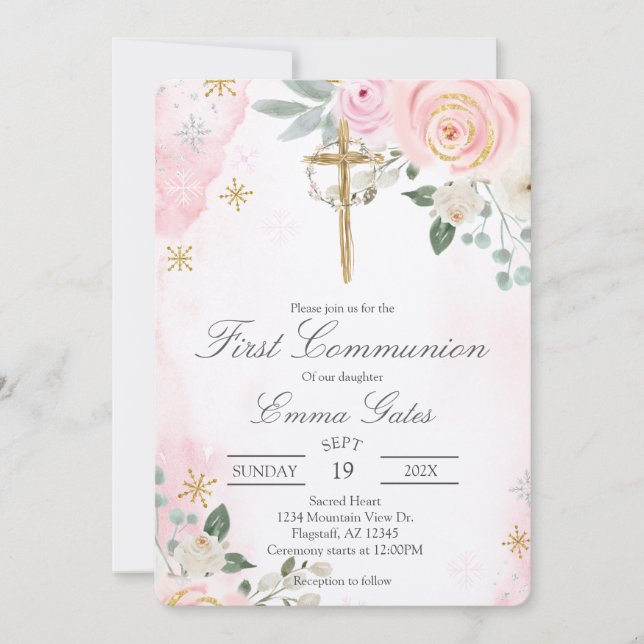 Crucifix  first communion Invitation (Front)