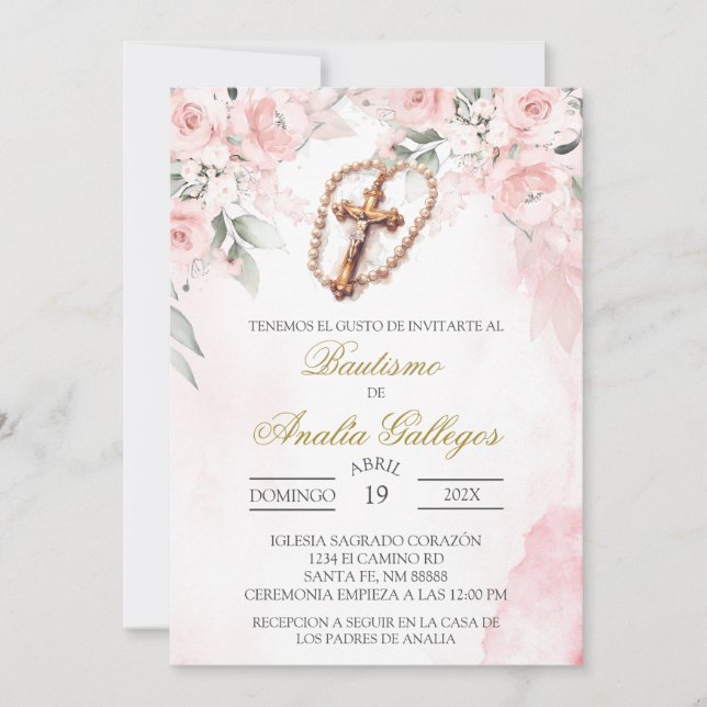 Crucifix Spanish baptism Invitation (Front)