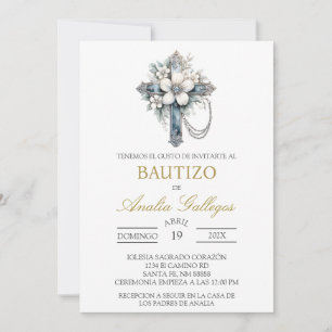 Crucifix Spanish baptism Invitation
