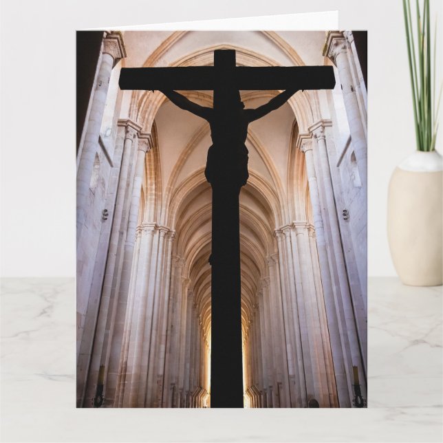 Crucifix with Jesus Christ. Gothic Alcobaca Abbey Thank You Card (Front)