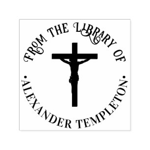 Crucifixion Cross Silhouette Library Book Name Self-inking Stamp