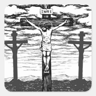 Crucifixion Illustration Square Sticker