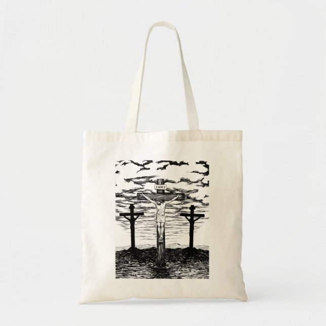 Crucifixion Illustration Tote Bag (Front)