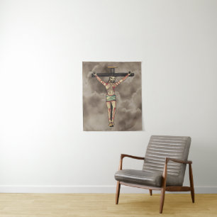 Crucifixion Jesus Christ Cross Watercolor art Tapestry