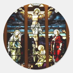 Crucifixion - Jesus on The Cross (Stained Glass) Classic Round Sticker