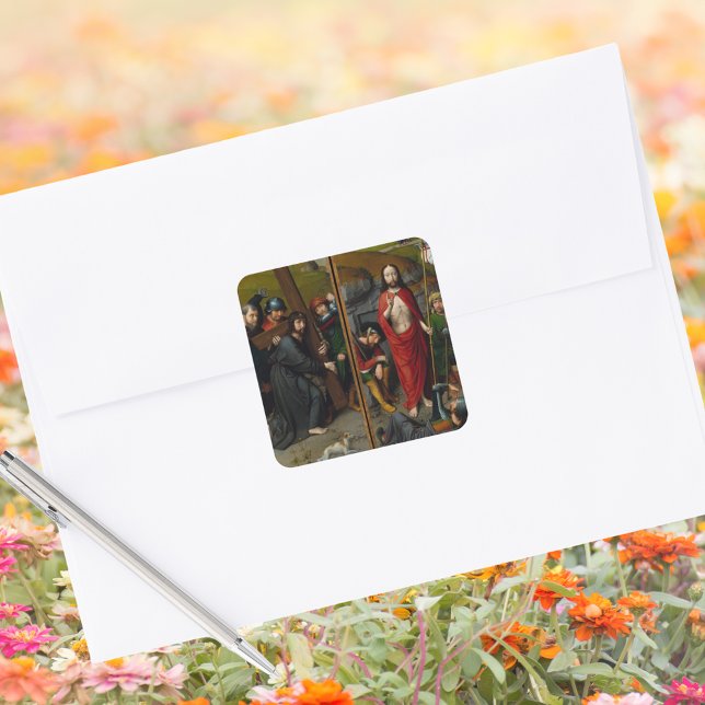 Crucifixion Lent Resurrection Jesus Christ Easter Square Sticker (Religious Christian Catholic Crucifixion Lent Resurrection Jesus Christ Easter Envelope Sticker)