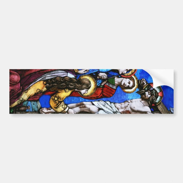 Crucifixion of Jesus Christ Stained Glass Art Bumper Sticker (Front)