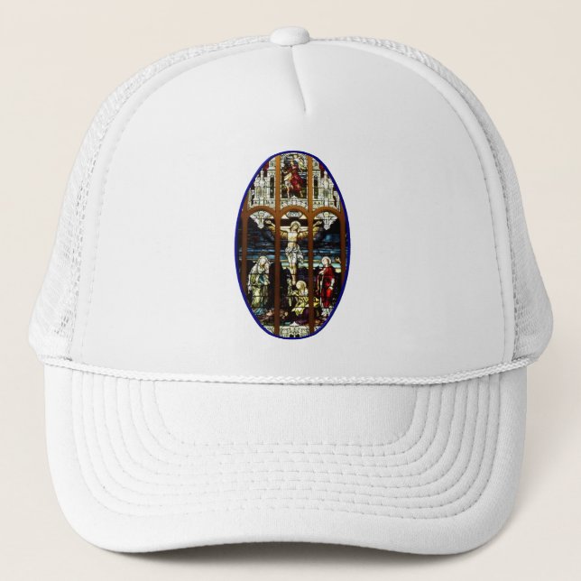 Crucifixion of Jesus stained glass window Trucker Hat (Front)