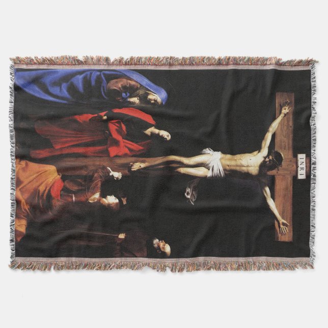 Crucifixion of Jesus & Virgin Mary & St John Throw Blanket (Front)