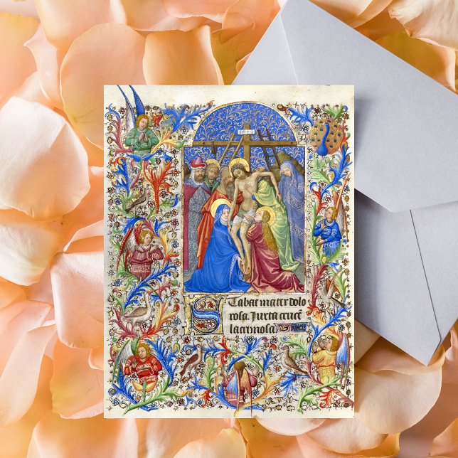 Crucifixion Virgin Mary Lent Good Friday Mediaeval Postcard (Stabat Mater Dolorosa Crucifix Medieval Manuscript Catholic Christian Lent Postcard)