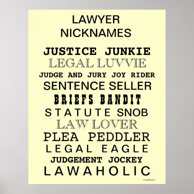 Cruel Lawyer Names Funny Lawyer Nicknames Poster (Front)